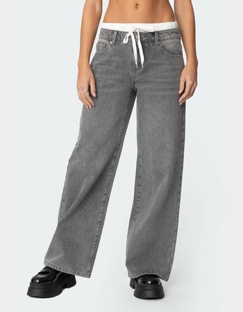 EDIKTED Drawstring Boxer Detail Jeans Primary Image