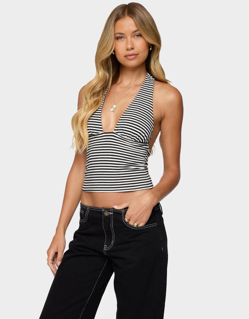 EDIKTED Sage Striped Halter Top image number 1