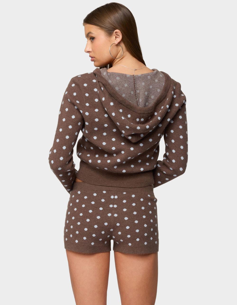 EDIKTED Kenny Polka Dot Knit Zip Up Hooded Cardigan image number 2