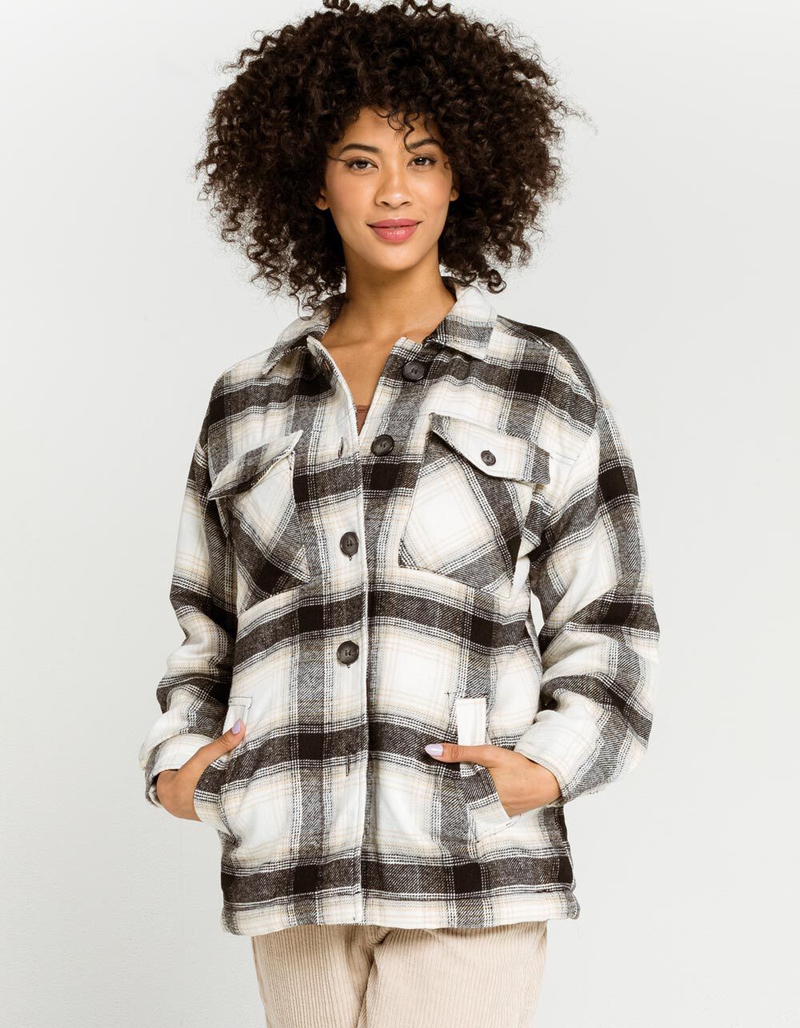 LOVE TREE Plaid Sherpa Womens Jacket image number 0