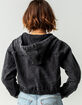 ASHLEY Acid Wash Womens Black Hooded Denim Bomber Jacket image number 3