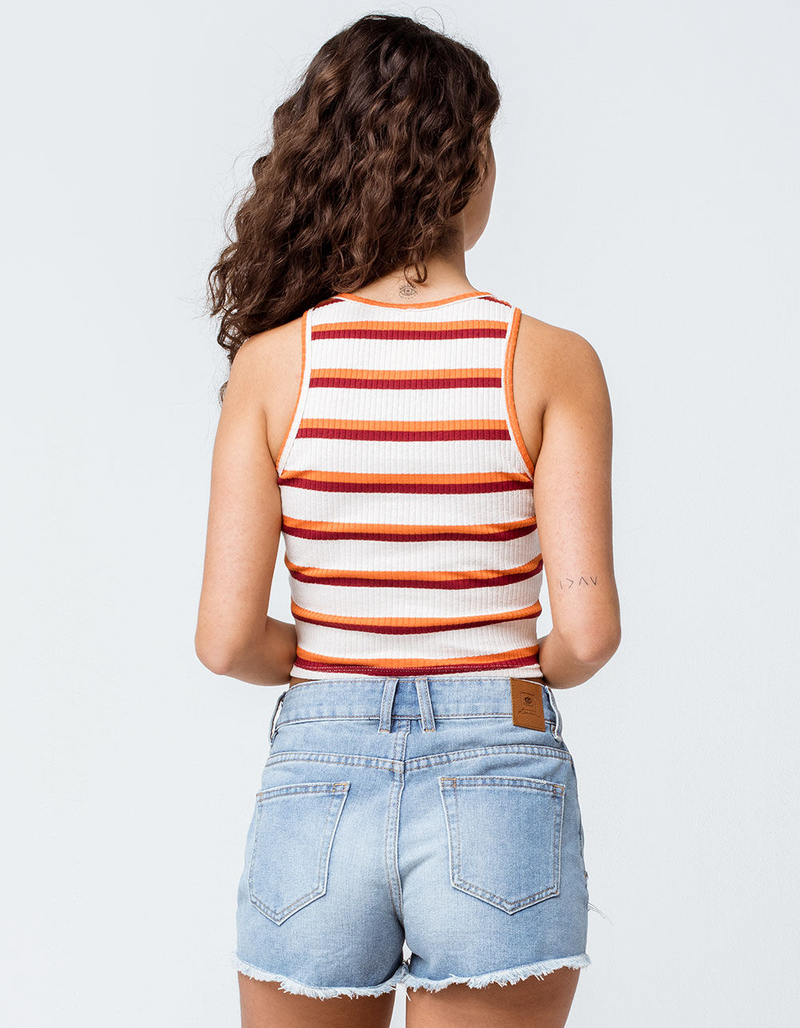 SKY AND SPARROW Stripe Rib High Neck Tan Womens Crop Tank Top image number 1