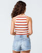 SKY AND SPARROW Stripe Rib High Neck Tan Womens Crop Tank Top image number 2
