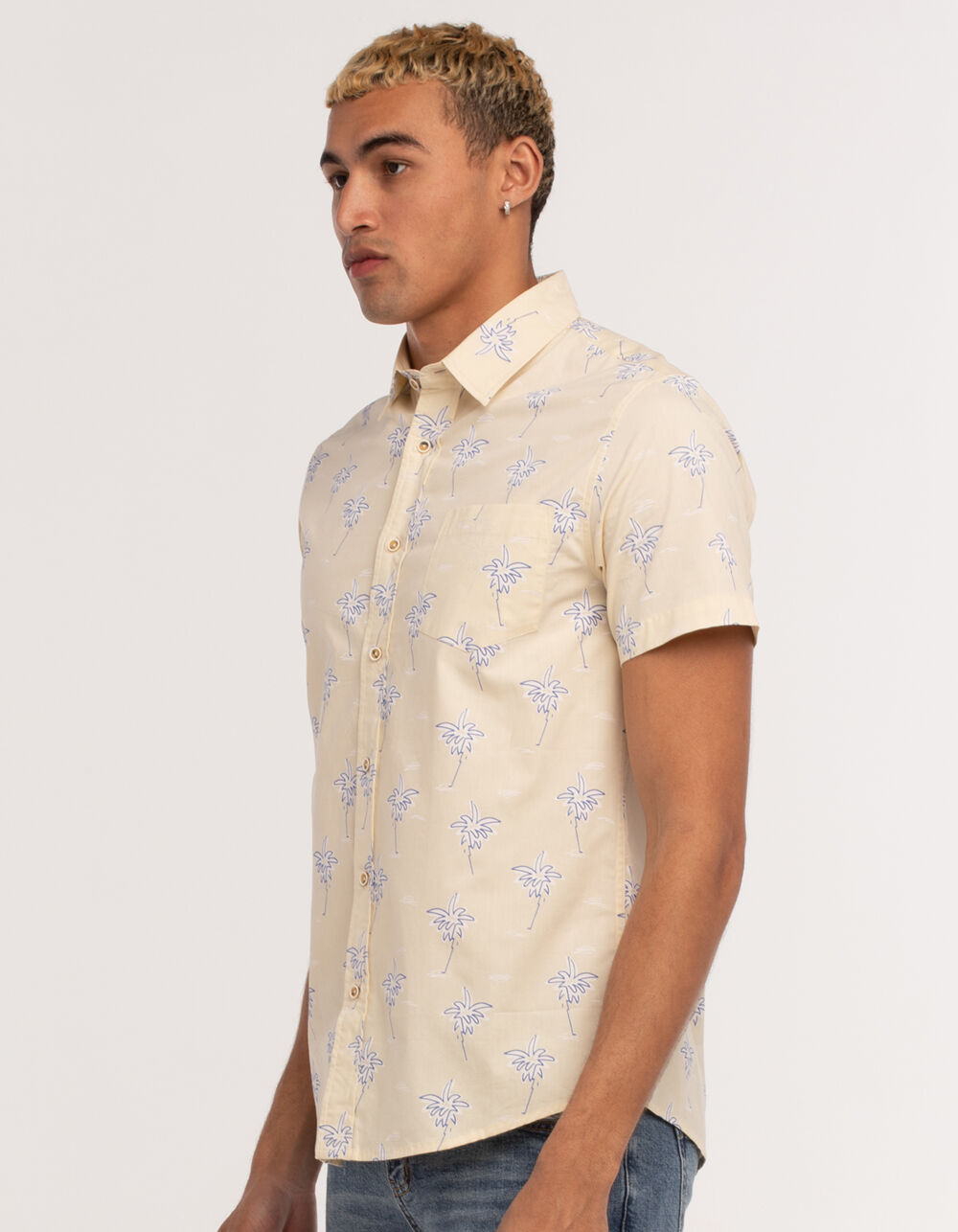 RSQ Palm Tree Mens Button Up Shirt 