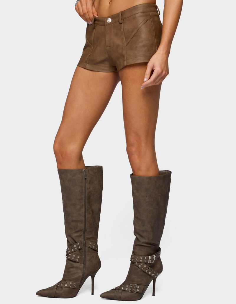EDIKTED Idara Faux Leather Micro Shorts image number 1