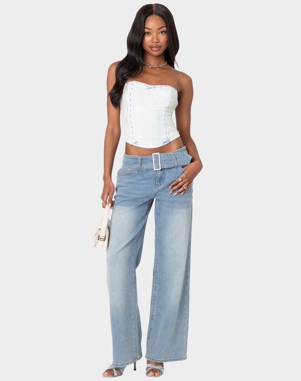 EDIKTED Mist Lacey Ribbon Corset - WHITE - XS | Tillys
