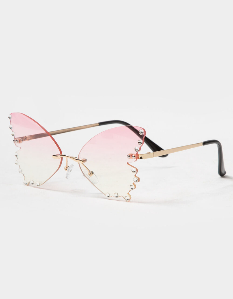 BLUE CROWN Butterfly Rhinestone Rimless Sunglasses image number 0