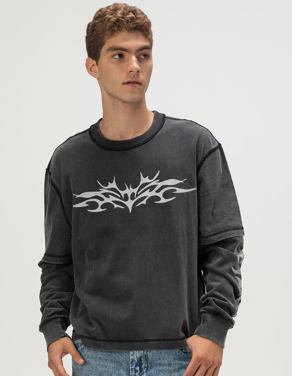 RSQ Mens Long Sleeve Boxy 2fer Tee - BLACK | Tillys