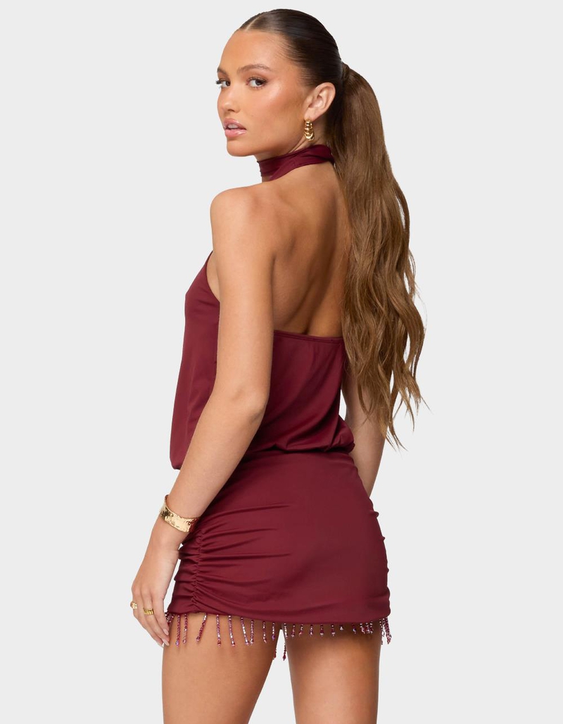 EDIKTED Danit One Shoulder Fringed Mini Dress image number 2