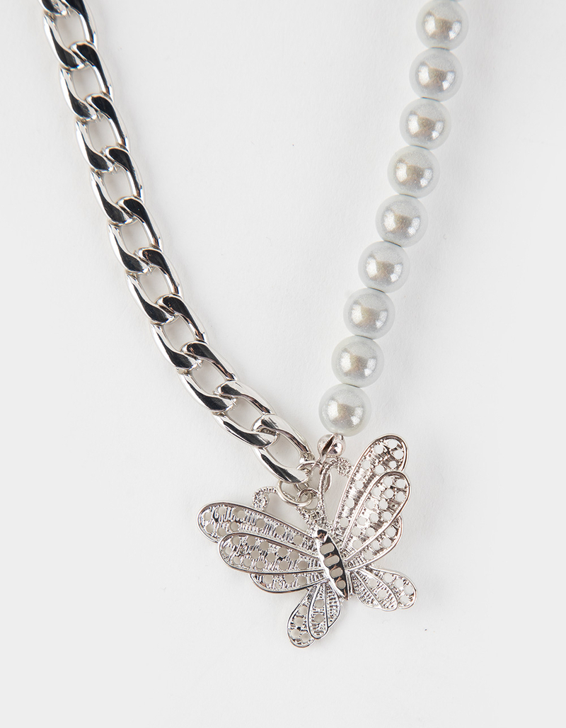 FULL TILT Butterfly & Pearl Chain Necklace image number 1