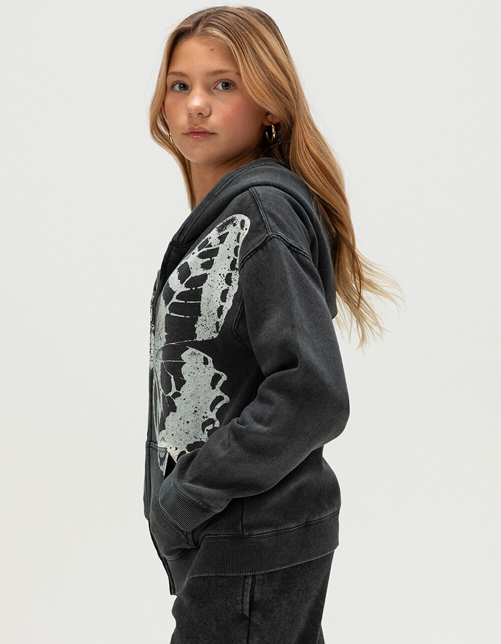 FULL TILT Washed Butterfly Girls Zip-Up Hoodie - WASHED