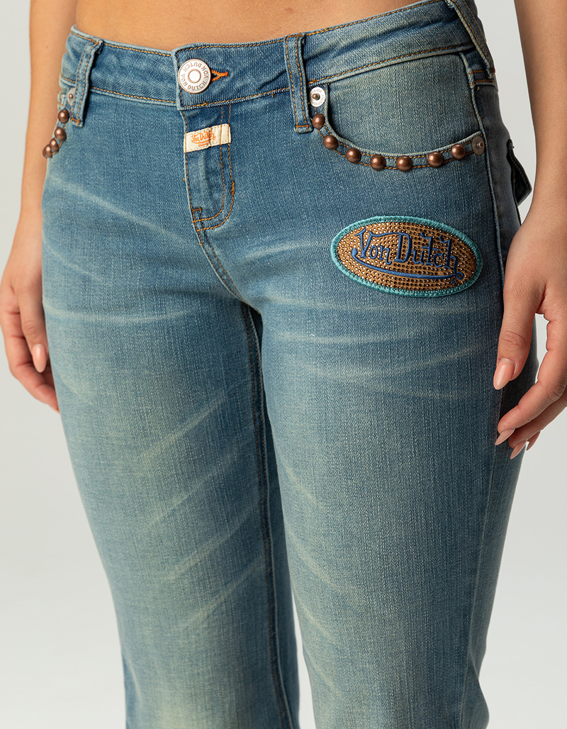 VON DUTCH Womens Low Rise Mini Flare Jeans image number 5