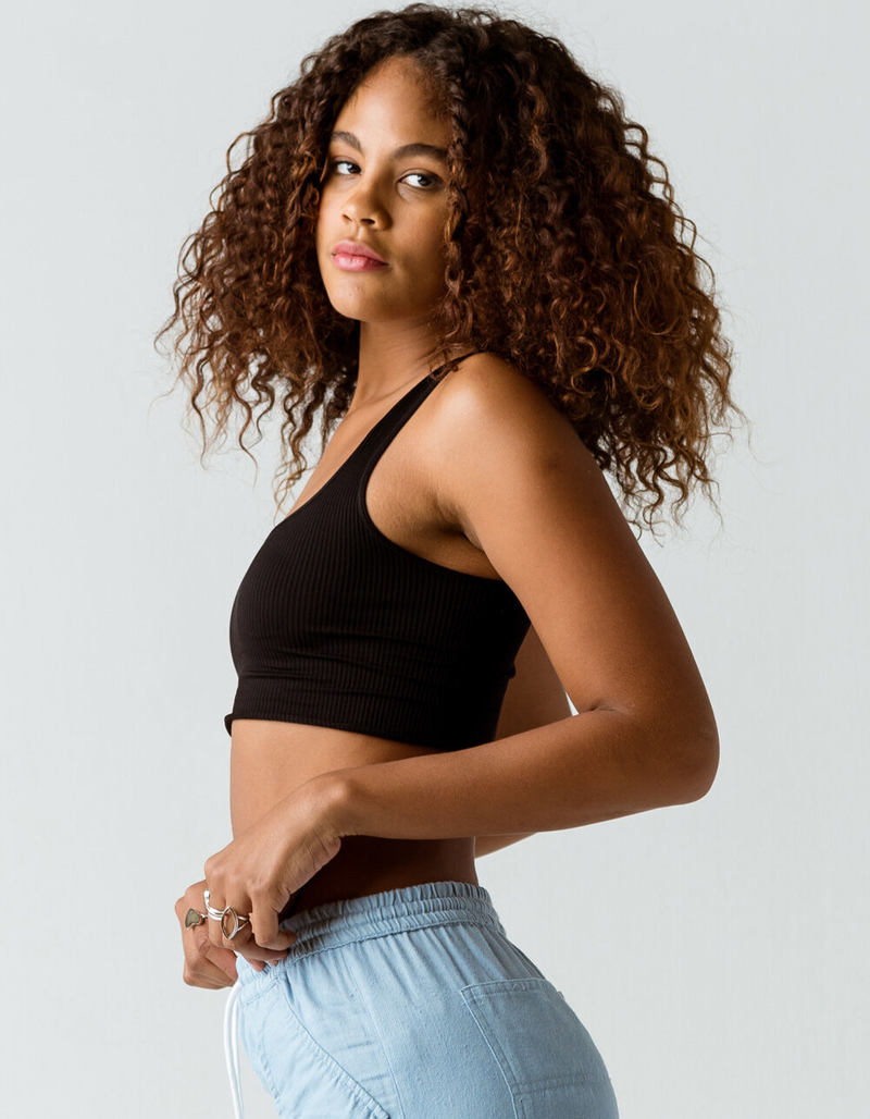 FULL TILT Lettuce Edge Seamless Black Bralette image number 1