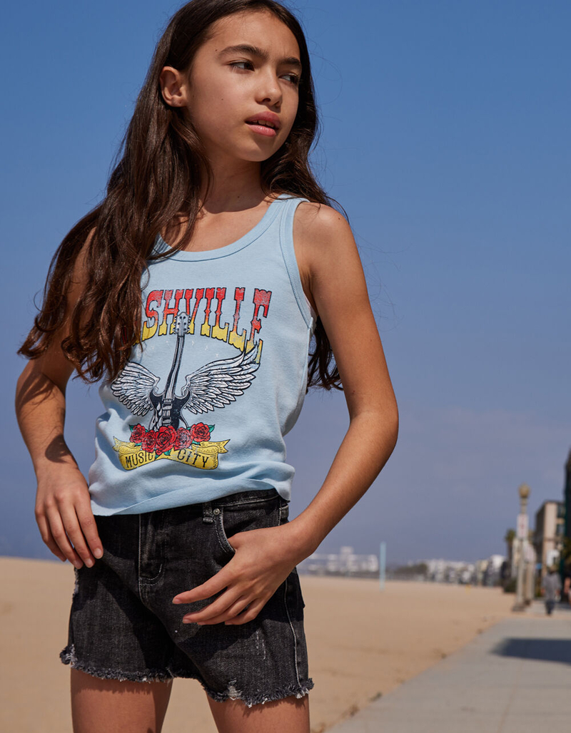 RSQ Vintage High Rise Distressed Girls Denim Shorts image number 4