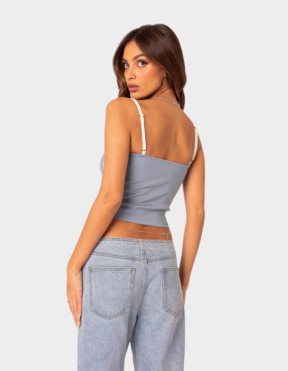 EDIKTED Yang Contrast Strap Tank Top - LIGHT BLUE | Tillys