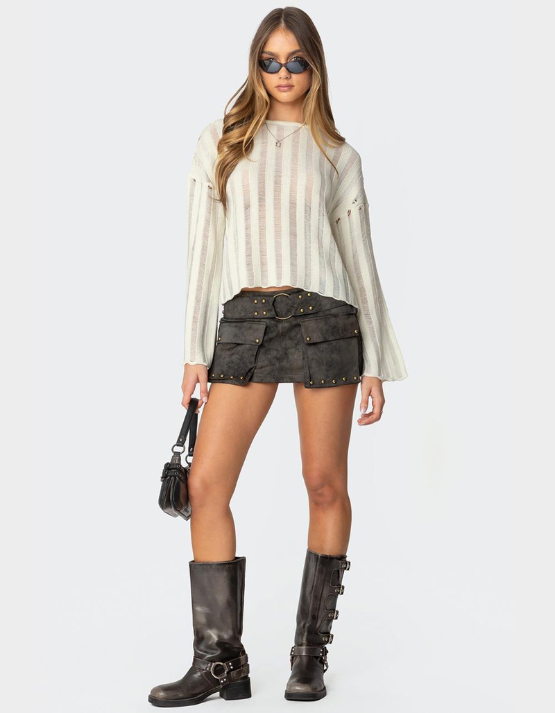 EDIKTED Stripey Shredded Sweater image number 1