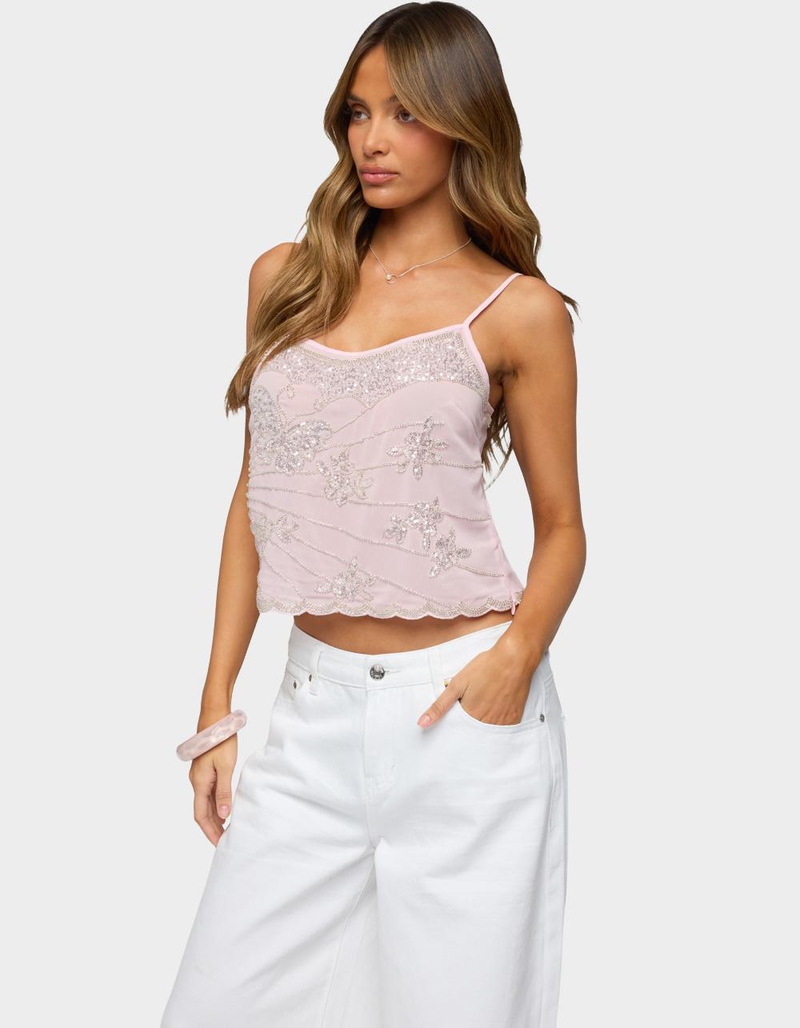EDIKTED Bead & Sequin Chiffon Tank Top image number 1