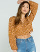 FULL TILT Tie Front Womens Mustard Peasant Top image number 1