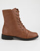 WILD DIVA Lace Up Cognac Womens Combat Boots image number 2
