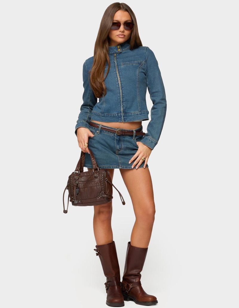 EDIKTED Josiee Stretchy Denim Moto Jacket image number 4