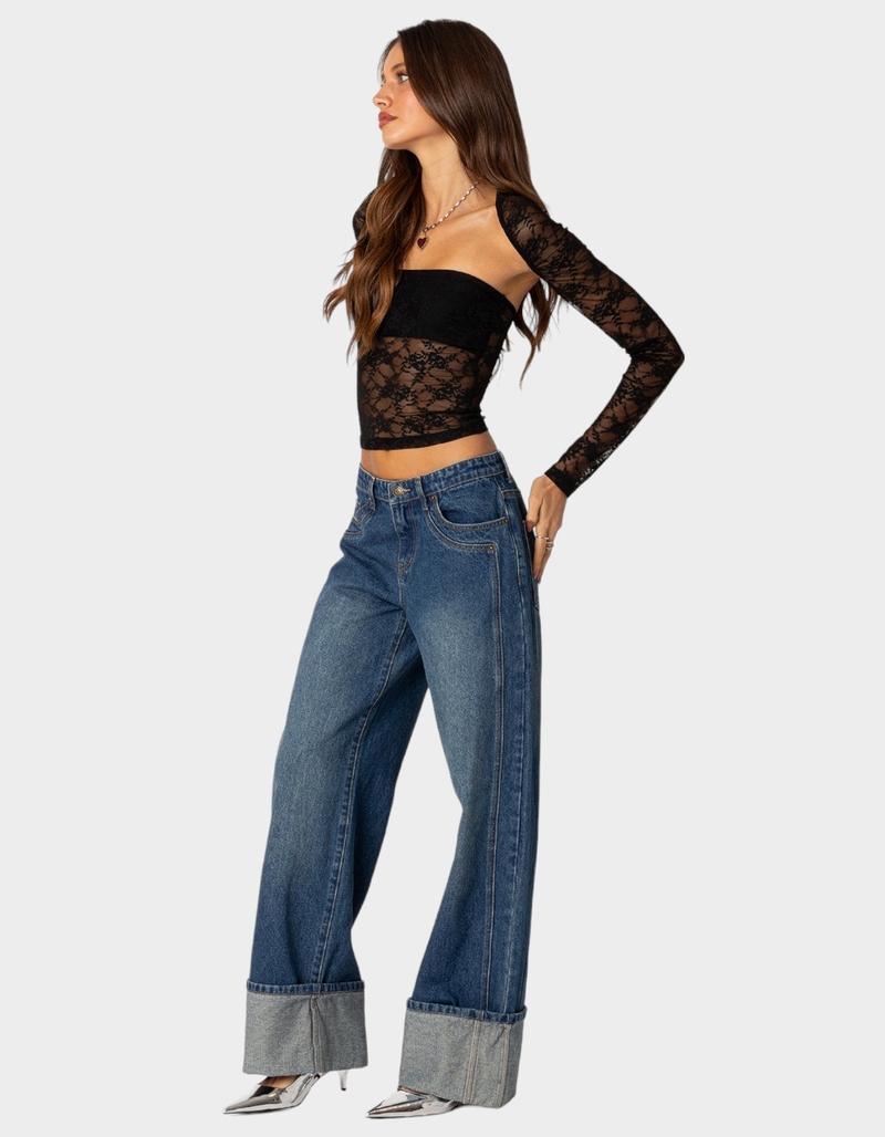 EDIKTED Vesper Cuffed Low Rise Jeans image number 3