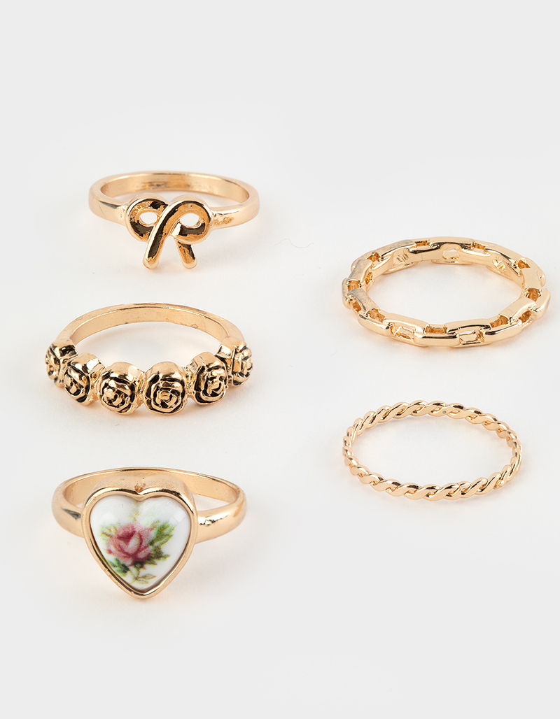 FULL TILT 5 Pack Floral/Bow/Rose Ring Set image number 0