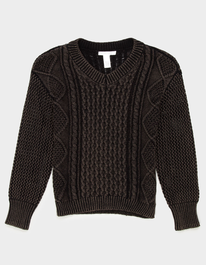 FULL TILT Girls Washed Cable Knit V-Neck Sweater image number 1
