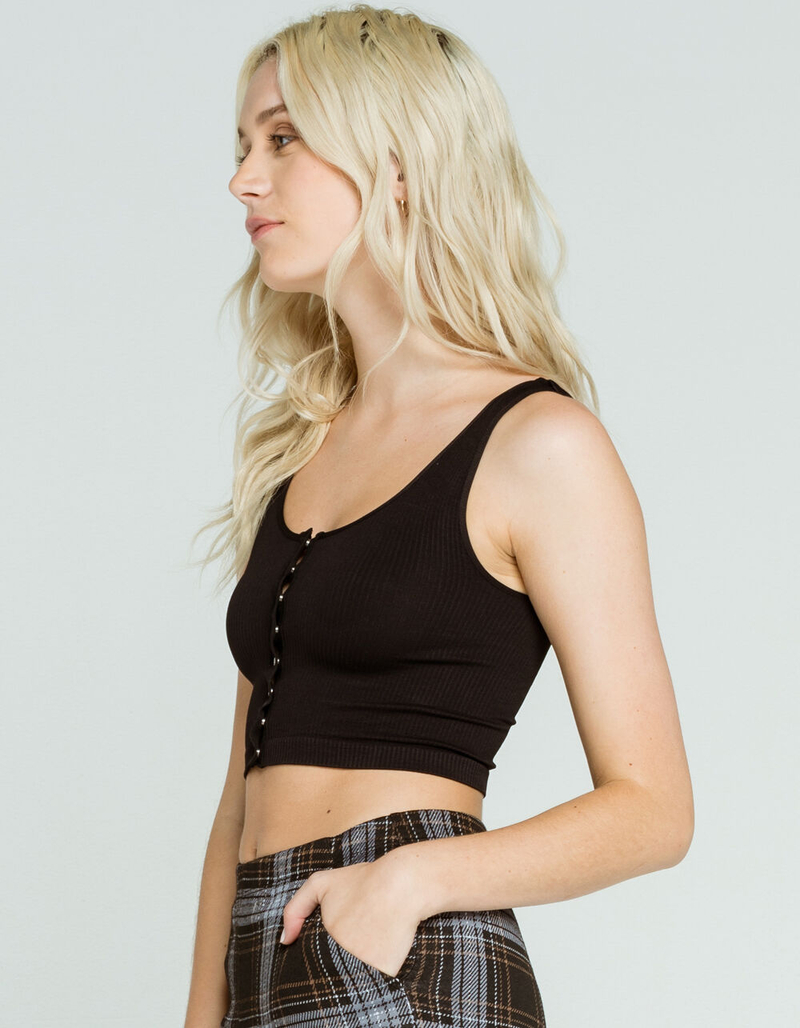 FULL TILT Seamless Henley Womens Black Crop Tank image number 1
