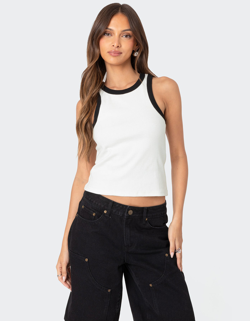 EDIKTED Wes Contrast Ribbed Tank Top - WHITE | Tillys