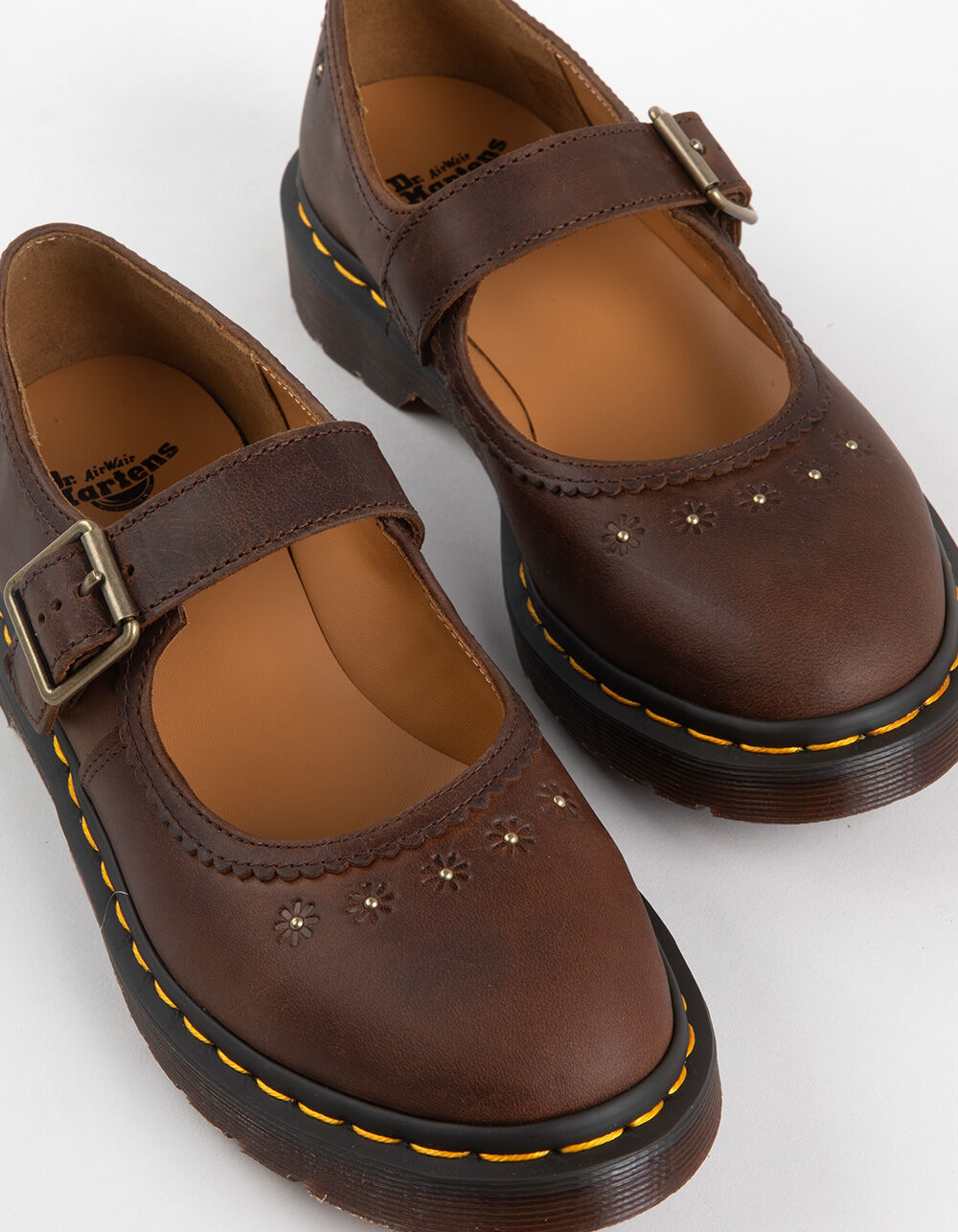 DR. MARTENS Mary Jane Flower Womens Leather Shoes - DARK BROWN - 8