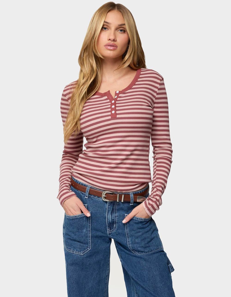 EDIKTED Roma Striped Henley Top image number 0