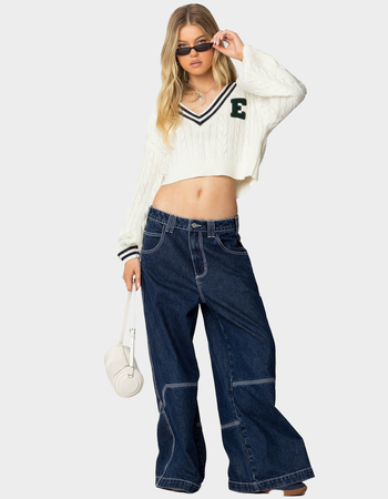 EDIKTED Collegiate Cropped Cable Knit Sweater Alternative Image