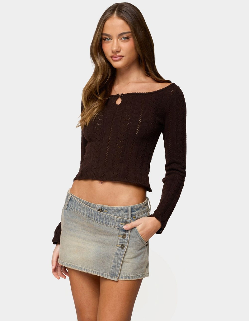 EDIKTED Khari Keyhole Pointelle Knit Top image number 1