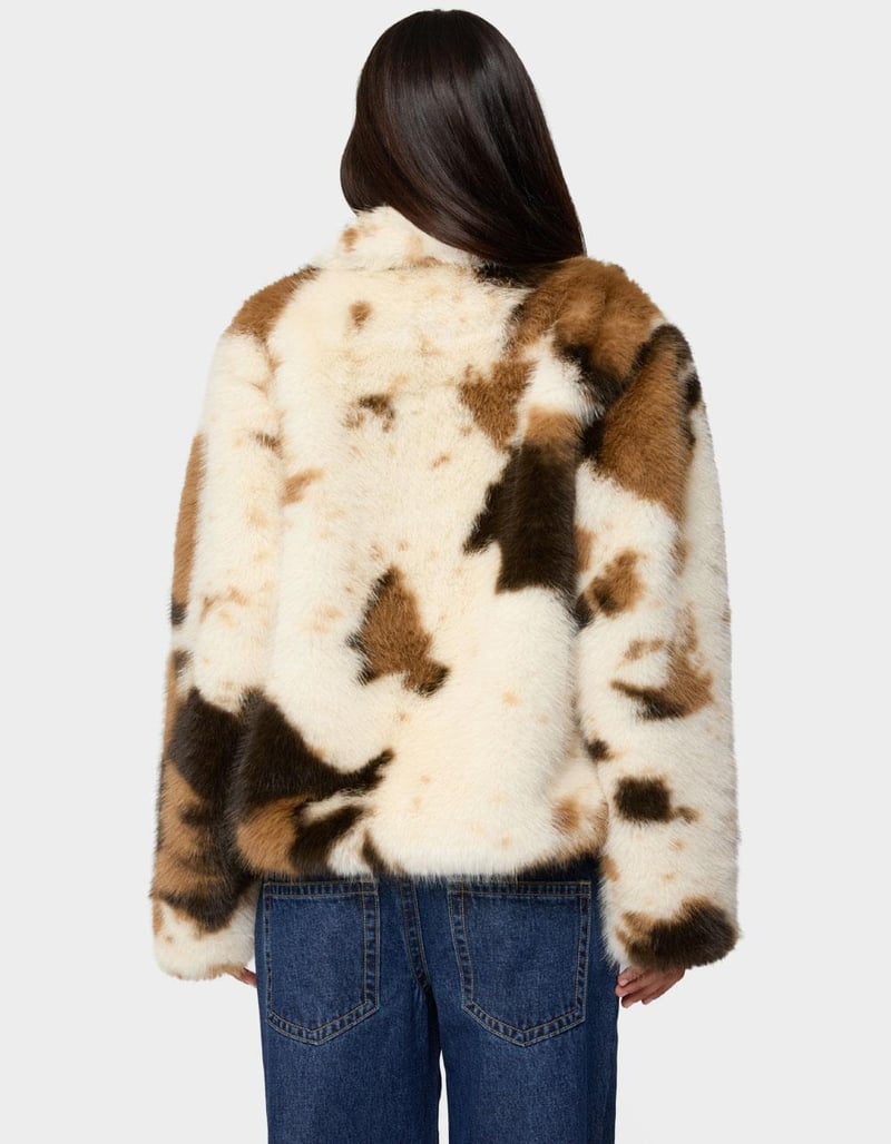 EDIKTED Rayan Cow Print Faux Fur Jacket image number 2
