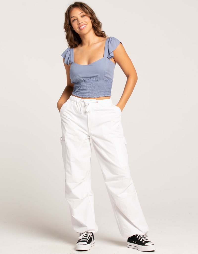 RSQ Womens Ruffle Open Back Solid Smock Babydoll Top image number 3