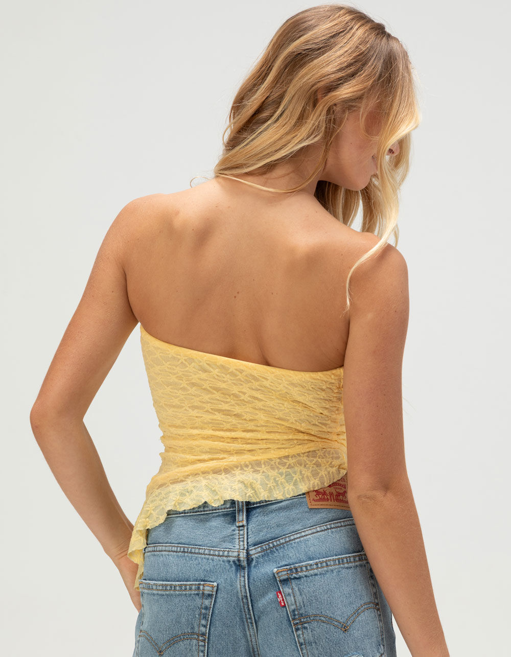 WEST OF MELROSE Lace Asymmetrical Womens Tube Top - YELLOW - XL