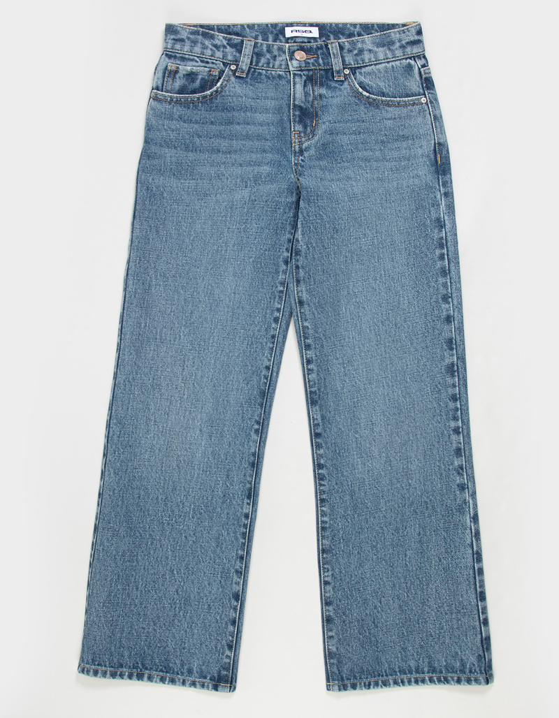 RSQ Girls Low Rise Embroidered Pocket Wide Leg Jeans image number 2