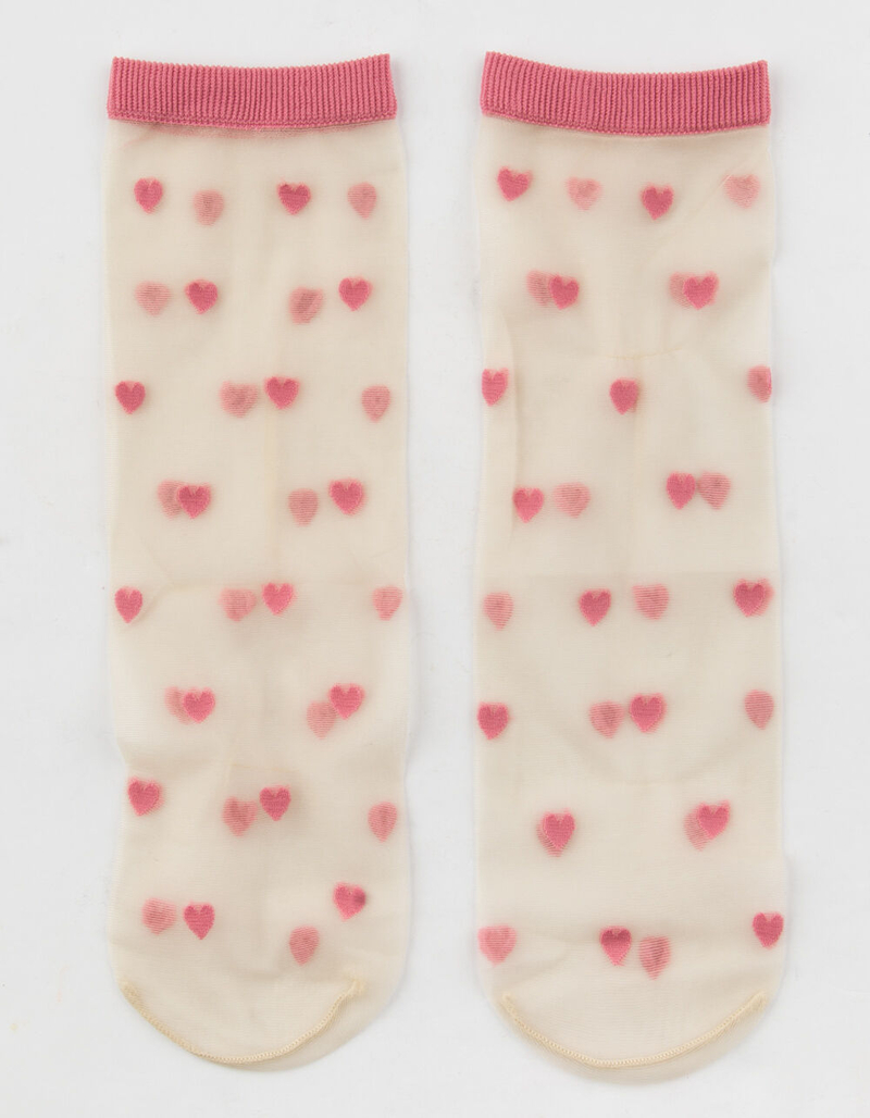 Sheer Pink Heart Womens Ankle Socks image number 0