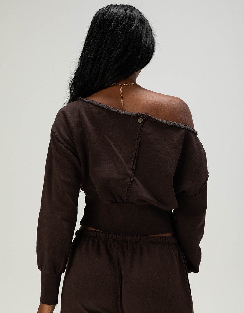NECTAR CLOTHING Off The Shoulder Womens Long Sleeve Knit Top image number 3