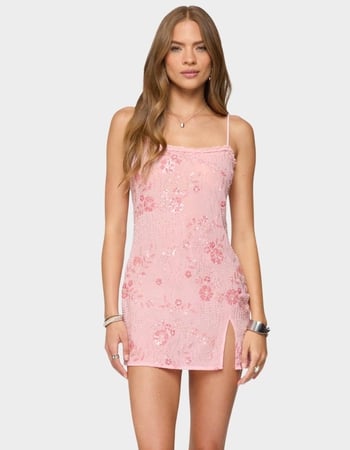 EDIKTED Romey Beaded Chiffon Mini Dress Primary Image