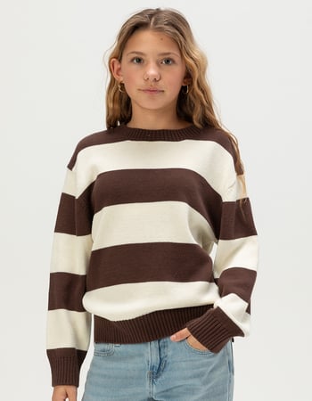 FULL TILT Girls Stripe Oversized Crewneck Sweater Primary Image