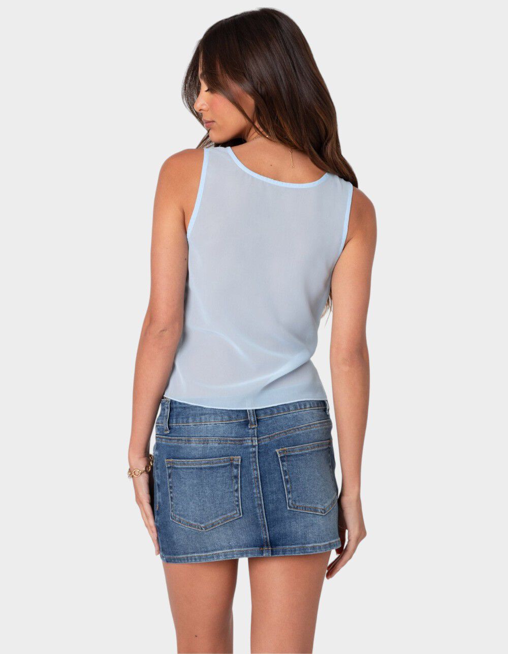 EDIKTED Chiffon & Lace Sheer Asymmetric Top - LIGHT BLUE | Tillys