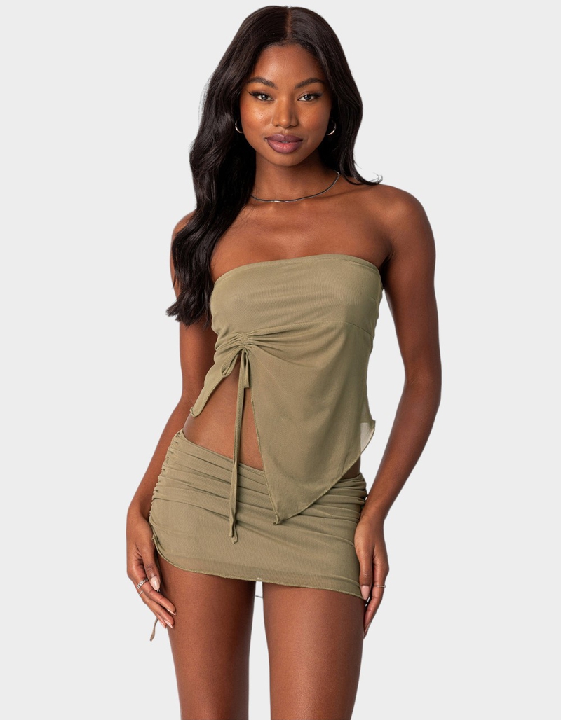 EDIKTED Joy Asymmetric Sheer Mesh Tube Top image number 0
