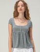 RSQ Womens Stripe Henley Babydoll Top image number 1
