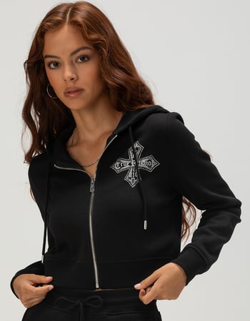 TRUE RELIGION Cross Crystal Womens Shrunken Zip-Up Hoodie Primary Image