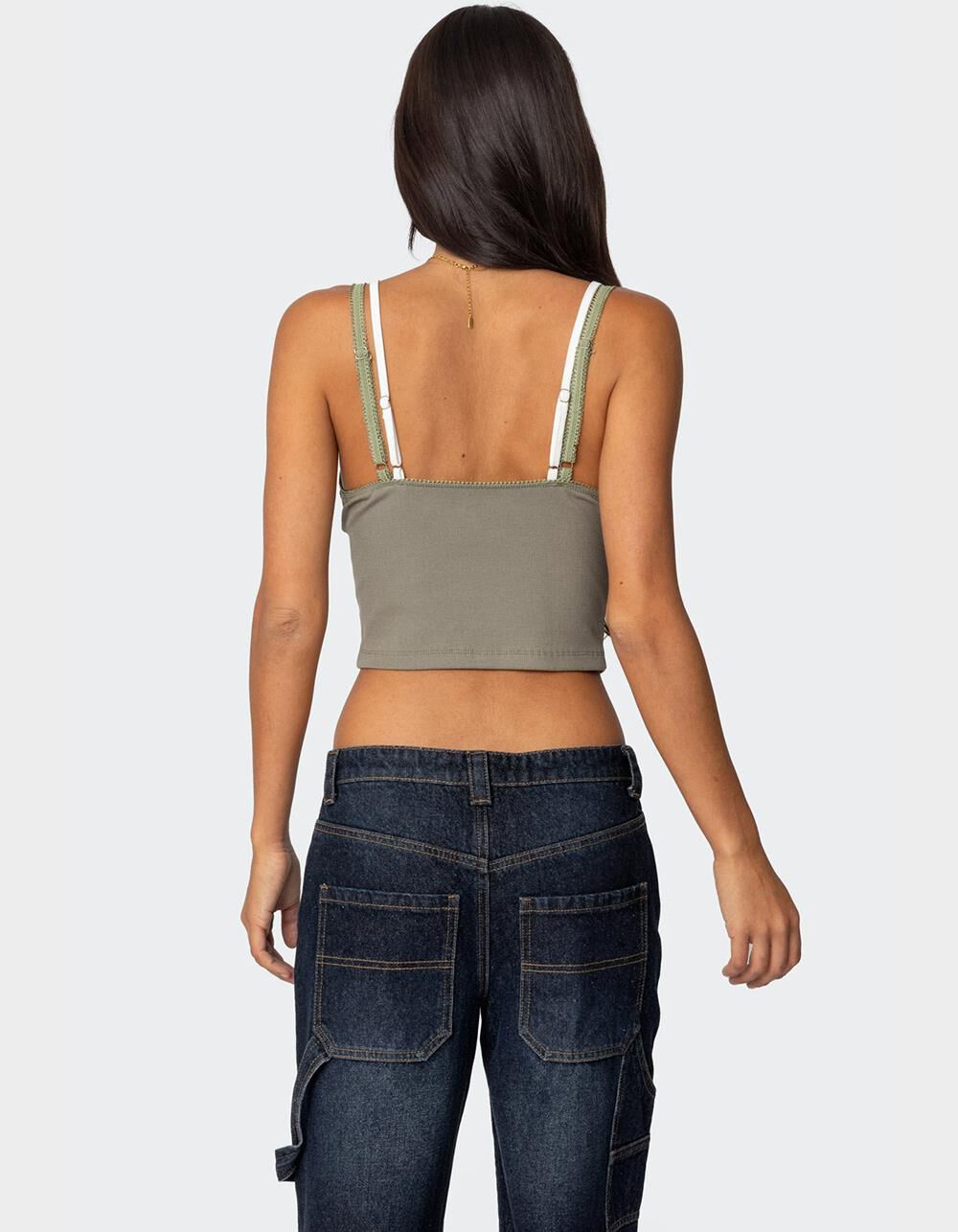 EDIKTED Lacey Layered Tank Top - DK GREEN | Tillys