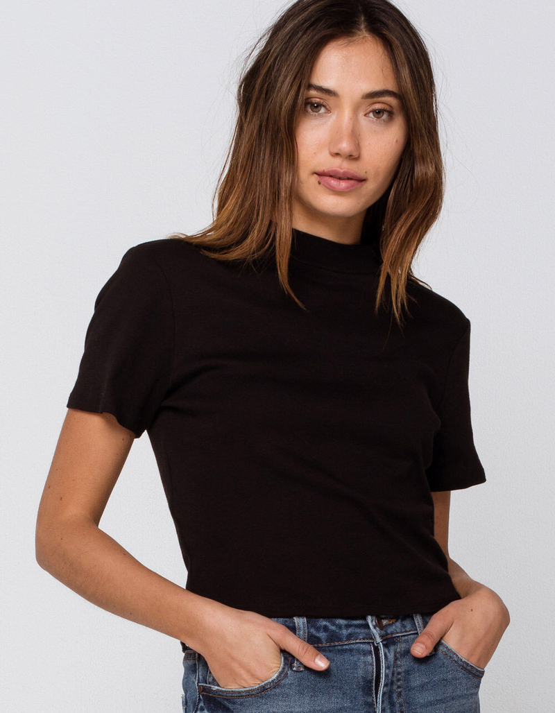 BOZZOLO Mock Neck Black Womens Tee image number 0
