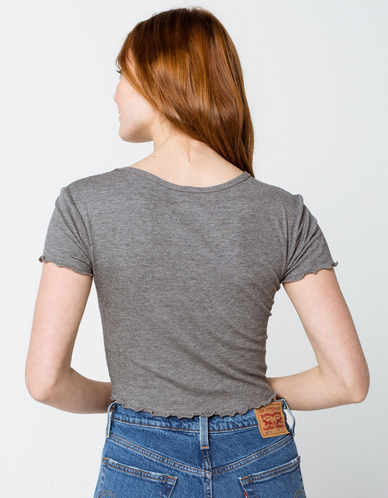 DESTINED Ribbed Lettuce Edge Womens Grey Crop Tee image number 2