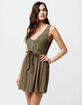 SKY AND SPARROW Crochet Tie Waist Olive Dress image number 1
