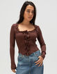 WEST OF MELROSE Lace Trim Womens Button Front Top image number 1